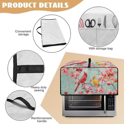 Cardinal Cherry Blossom Print Microwave Oven Cover Waterproof Dust-Proof Microwave Toaster Oven Cover with Storage Bags Universal Washable Decor Accessories for Kitchen, S