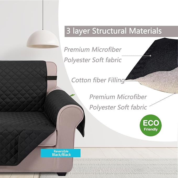 U-NICE HOME Loveseat Sofa Cover Reversible Couch Covers for 2 Cushion Couch for Dogs Furniture Protector Cover with Elastic Straps Water Resistant(Loveseat Small, Black/Black)