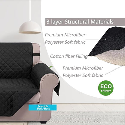 U-NICE HOME 4 Seater Sofa Cover 91 Inch Large Couch Covers for 4 Cushion Couch with Elastic Straps Water Resistant Furniture Protector Cover for Pets Cat (Sofa XX-Large, Black/Black)