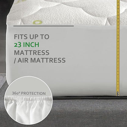 Air Mattress Cover Twin Size, Thick Viscose Made from Bamboo Quilted Mattress Topper for Kids, Noiseless Extra Plush Pillow Top Pad Fits 15-23 Inches Deep Mattresses