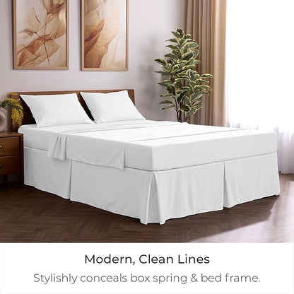 Mellanni Bed Skirt Queen Size - Bed Skirting - 15-Inch Tailored Drop Pleated Dust Ruffle - Hotel Luxury Bedding - Wrinkle, Fade, Stain Resistant - 1 Bedskirt (Queen, White)