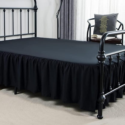 Bed Skirt Full Size Ruffled Bed Skirt with Split Corners, 12 Inch Drop Dust Ruffle Bed Skirt with Platform, Black
