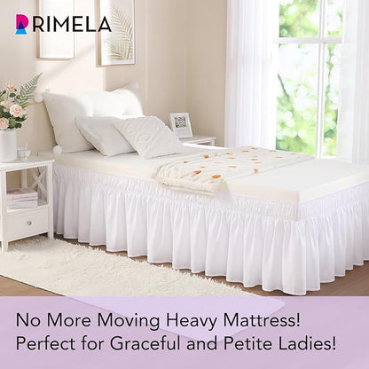 RIMELA White Bed Skirt Twin Size 15 Inch Drop, Elastic Bed Skirting for Bed Base and Frame, Bedding Dust Ruffle Easy to Install, Lightweight Wrap Around Adjustable Bedskirt