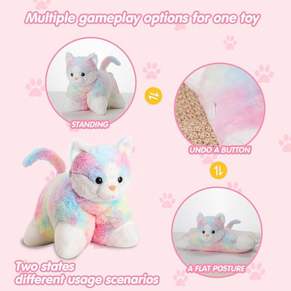 Glow Guards 16" Rainbow Cat Plush Pillow,Cute Kitty Stuffed Animal Soft Lovely Colorful Toy,Bedtime Sofa Decors,Christmas Birthday Children's Day Hoilday Gift for Toddler Kids