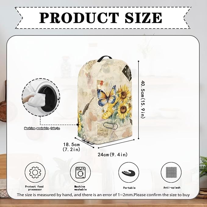 Blender Dust Cover, Sunflower Butterfly Stand Mixer or Coffee Maker Appliance Cover Food Processor Hood for Home Kitchen Small Appliance Covers