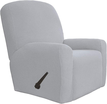Easy-Going 4 Pieces Oversized Recliner Stretch Sofa Slipcover Sofa Cover Furniture Protector Couch Soft with Elastic Bottom Polyester Spandex Jacquard Fabric Small Checks Silver Gray,X-Large