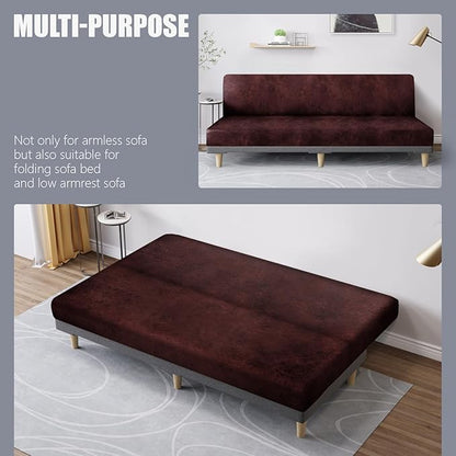 molasofa Leather Like Stretch Futon Slipcover Armless Futon Bed Sofa Cover Furniture Protector with Elastic Bottom, Soft and Washable Futon Cover for Sofa Bed Stay in Place（X Larger，Red）