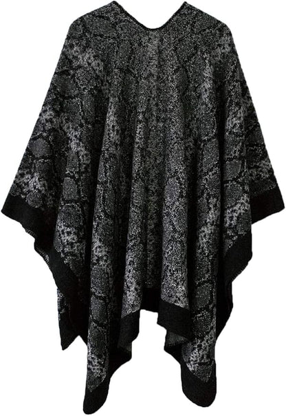 Women's Vintage Pattern Open Front Poncho Cape Shawl Winter Shawl Wraps