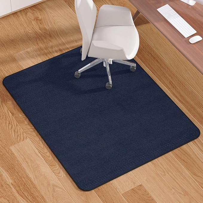 Blvornl Office Chair Mat for Hardwood Floor and Low Pile Carpet, 47" x 60" Corduroy Surface Desk Rolling Chair Mat for Hard Floors, Heavy Duty Carpeted Floor Protector Rug for Home Office, Dark Blue