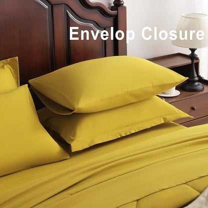 NTBAY King Comforter Set with Sheets, 7 Pieces Soft and Breathable King Bedding Set, Bed in a Bag, Down Alternative Comforter Set Solid Color All Season, King Bedding Set, Yellow