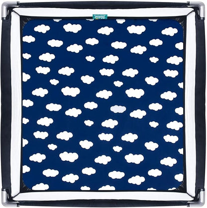 Square Playard/Playpen Fitted Sheets, Perfect for New Room2 / TotBloc Portable Playard, 2 Pack, Ultra Soft Microfiber, Fitted Playpen Sheet, Navy Cloud and Grey Arrow