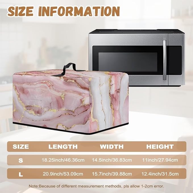 Microwave Oven Cover, Marble Dust Oil Proof Polyester Waterproof Fabric Cloth Machine Protector Decorative Kitchen Appliance Cover Washable Microwave Dust Covers, Pink