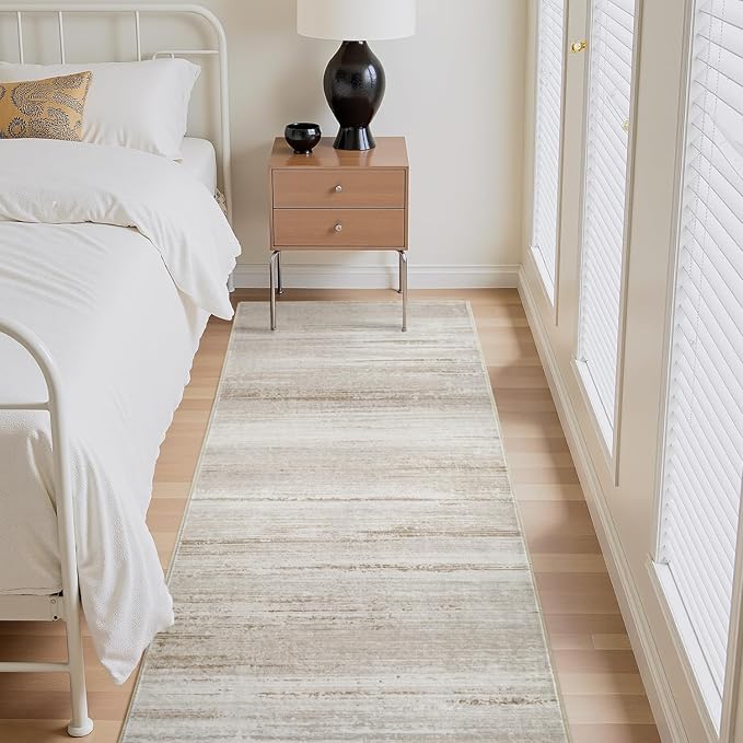 PADOOR Modern Abstract Runner Rug - 2.6x8 Washable Hallway Rugs, Ultra Soft Non-Slip Low Pile Floor Rugs for Hallway Entryway Kitchen Bedroom Bedside Laundry Room Brown