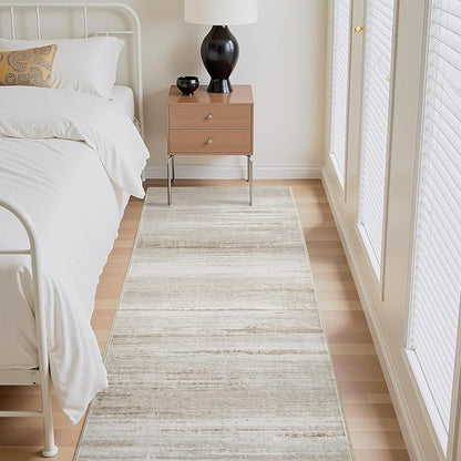 PADOOR Modern Abstract Runner Rug - 2.6x8 Washable Hallway Rugs, Ultra Soft Non-Slip Low Pile Floor Rugs for Hallway Entryway Kitchen Bedroom Bedside Laundry Room Brown