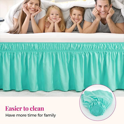RIMELA Spa Blue Bed Skirt Queen Size 18 Inch Drop, Elastic Bed Skirting for Bed Base and Frame, Bedding Dust Ruffle Easy to Install, Lightweight Wrap Around Adjustable Bedskirt