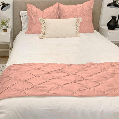 Bed Runner Set - 100% Pure Cotton 800 Thread Count - Luxury 1 Pinch Pleated Bed Runner and 2 Pillow Cover - 3 Piece Pinch Pleated Bed Runner Set King, Peach