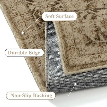 Brown 2x8 Runner Rug Hallway Non Slip Kitchen Vintage Distressed Long Carpet Indoor Machine Washable Traditional Floral Bedroom Accent Throw Rug for Office Laundry Bathroom Dining Living Room