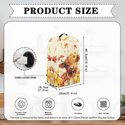 Autumn Highland Cow Blender Dust Cover with Drawstring Stand Mixer or Coffee Maker Cover Anti Fingerprint Polyester Appliance Cover for Home Kitchen Decor