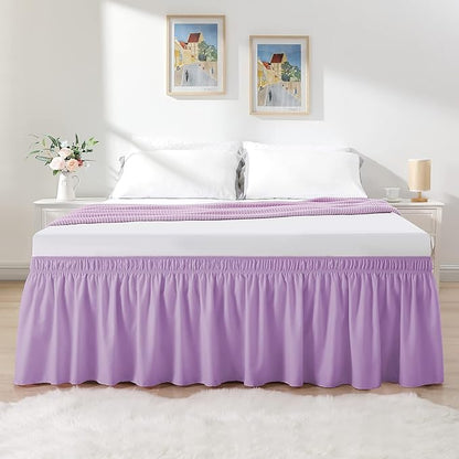 RIMELA Lilac Purple Bed Skirt Queen Size 15 Inch Drop Elastic Wrap Around Dust Ruffle Solid Bedding Bedskirt Soft Microfiber Fabric Machine Washable Easy to Install