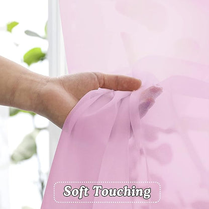 OVZME Light Pink Sheer Curtains 36 inch Length Kitchen Tiers Short Voile Curtains/Drapes Solid Sheers Cafe Curtains Voile Bathroom Small Half Window Curtains 2 Panels Set, Rod Pocket, 42" Wx36 L