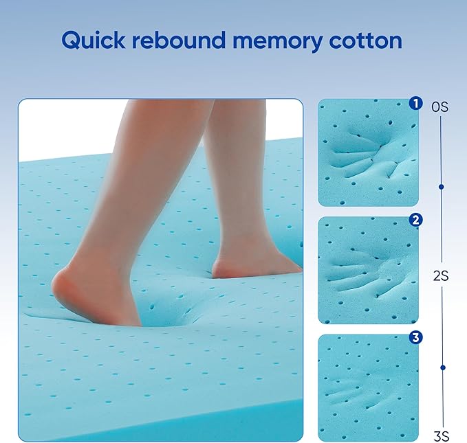 3 Inch Twin Size Gel Memory Foam Mattress Topper for College Dorm Bed High Density Cooling Pad Pressure Relief Bed Topper with Removable & Washable Cover