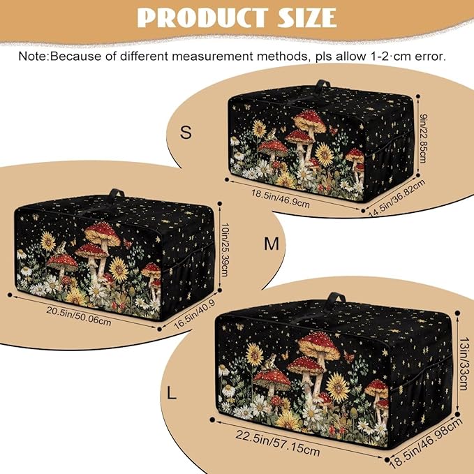Microwave Oven Dust Cover Waterproof Toaster Oven Cover Foldable Polyester-Linen Small Appliance Dust Covers Suitable with Storage Bags, Mushroom Sunflower Daisy Star Butterfly Print, L