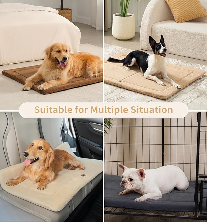 MADE 4 PETS Dog Crate Pad Bed for Large Dogs, Washable & Reversible, Anti-Slip Kennel Mat for Cozy Sleeping, Soft Fluffy Dog Bed for Indoor & Outdoor Use, 36"x27", Khaki
