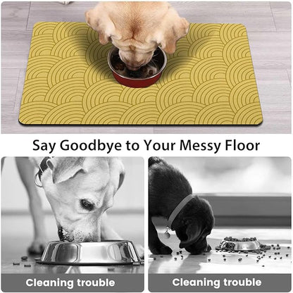 Dog Food Mat for Floors, Absorbent and Quick-Drying Pet Cat Food Mat,Anti-Fouling and Easy-to-Clean Pet Feeding Mat,Dog Bowl Mats for Messy Drinking Water Bowls.17 x32inch Boho Style
