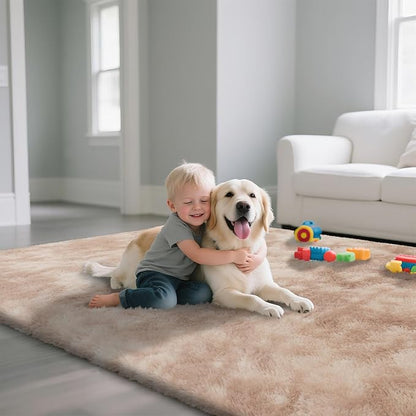 Fluffy Rug Shaggy Area Rug, Mottling Beige 3x5 Area Rugs for Bedroom, Small Bedside Rug, Soft Fluffy Shaggy Entryway Throw Rugs for Living Room Bedroom Kids Room Home Decor