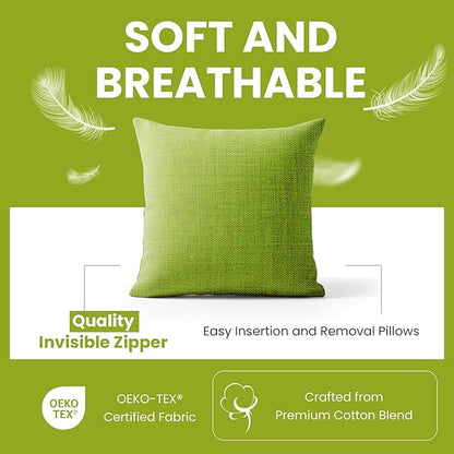 Haven & Glow Decorative Throw Pillow Cover – Square Cushion Case with Zipper | Modern Sofa, Couch & Bed Accent Pillow Covers for Living Room, Bedroom & Home Decor | 18 x 18 inches – Green – Pack of 2