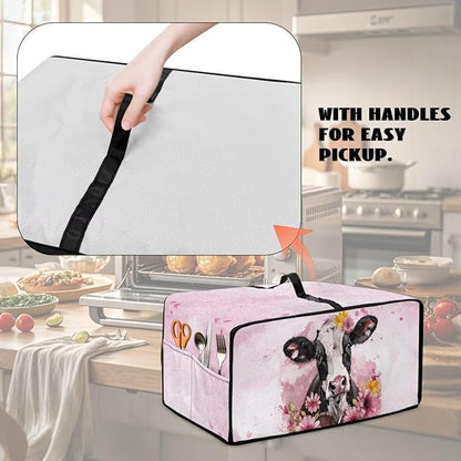 Air Fryer Toaster Oven Dust Cover Washable Fabric Convection Oven Protector with Storage Pockets, L, 18.5 x 22.5 x 13 Inches, Cow Pink Flower Pattern