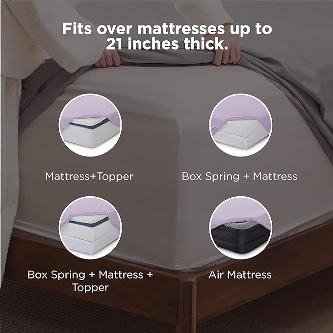 Bedsure Deep Pocket Queen Sheets Set - Fits Mattresses Up to 21 Inches Thick - 4 Piece GentleSoft Bed Sheets, Moisture Wicking, Soft & Cooling Bedsheet & Pillowcases, Easy & Secure Fit, Light Purple