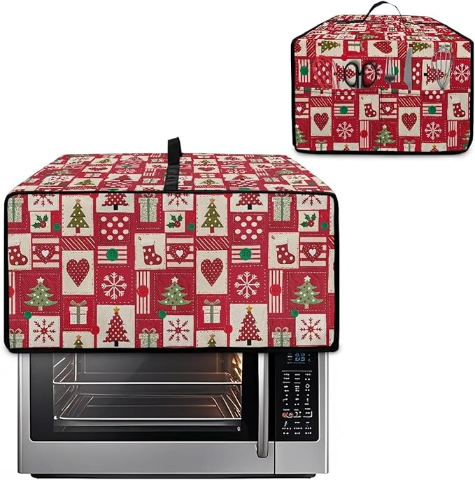 Christmas Decor Air Fryer Toaster Oven Dust Cover Washable Convection Oven Cover Stylish Kitchen Appliance Protector Decorations Countertop Accessories, M, Christmas Patchwork Print