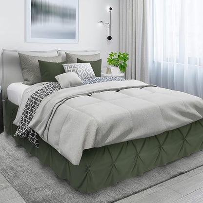 Nestl Olive Green Bed Skirt Twin Size, Pinch Pleat Twin Bed Skirt, 14" Inch Drop Twin Bedskirt, Hotel Quality Olive Green Bed Skirts, Microfiber Bedskirt for Twin Bed, Olive Green Twin Bed Skirt