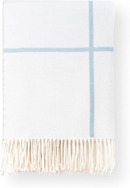 Hofdeco Premium Coastal Decorative Throw Blanket for Patio Couch Sofa, Baby Blue Plaid with Fringe, 52"x71"