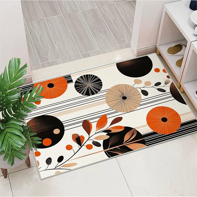 2x3 Entryway Area Rug Orange Black White Bathroom Rug Non Slip Machine Washable Low Pile Small Carpet Kitchen Bedroom Door Mat Entrance