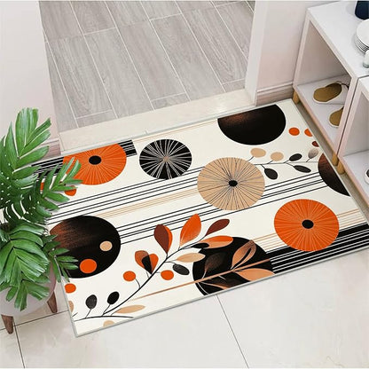2x3 Entryway Area Rug Orange Black White Bathroom Rug Non Slip Machine Washable Low Pile Small Carpet Kitchen Bedroom Door Mat Entrance