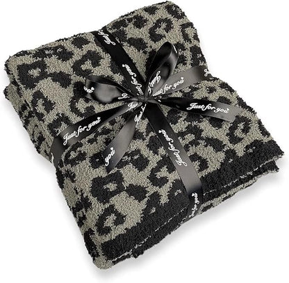 Yarn Leopard Jacquard Throw Blanket Fringe Lightweight Cozy Bed Blanket Soft Throw Blanket fit Couch Sofa Suitable for All Season,Graphite/Carbon