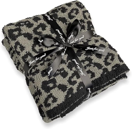 Yarn Leopard Jacquard Throw Blanket Fringe Lightweight Cozy Bed Blanket Soft Throw Blanket fit Couch Sofa Suitable for All Season,Graphite/Carbon
