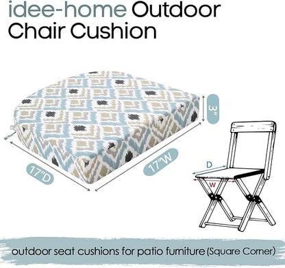 idee-home Outdoor Chair Cushions Set of 2, Thick 17" x 17" x 3" Outdoor Seat Cushions Patio Furniture Waterproof with Ties, Dining Pads