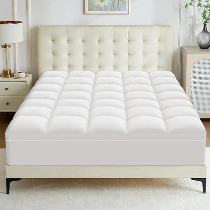 California King Mattress Topper - Extra Thick Mattress Pad Cover - Pillow Top with Soft Breathable Spiral Fiber Filling, 8-21 Inch Deep Pocket, Cooling, White