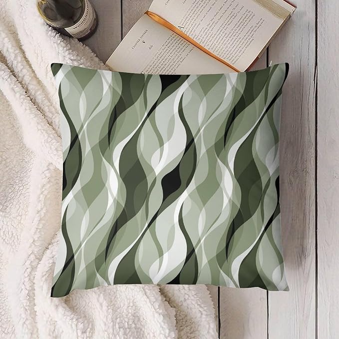 Sage Green Throw Pillow Covers Abstract Ombre Green and Grey Striped Decorations for Bedroom Living Room Farmhouse Sofa Pillows Bed Couch 12x12 Inch
