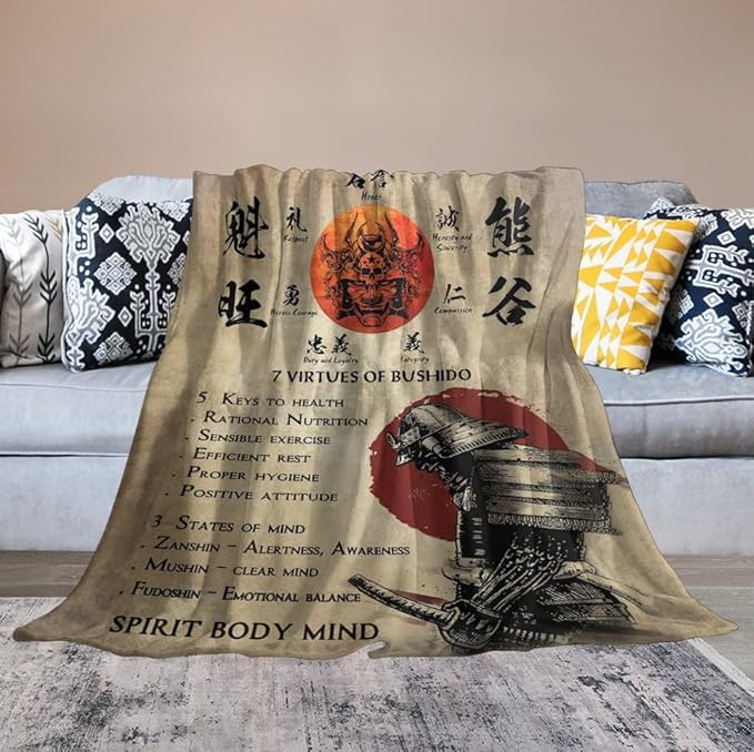 Samurai Warrior Japanese Throw Blanket - Gifts for Boys Men Kids Adults - Soft Warm Cozy Fleece for Couch Sofa Bed 60"x80"