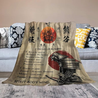 Samurai Warrior Japanese Throw Blanket - Gifts for Boys Men Kids Adults - Soft Warm Cozy Fleece for Couch Sofa Bed 60"x80"