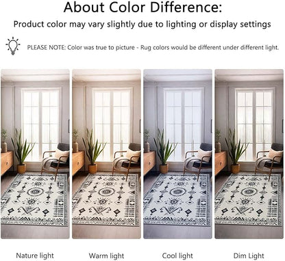 4x6 Western Area Rug Southwestern Tribal Black White Rug Non Slip Low Pile Large Carpet for Home Kitchen Living Room Bedroom Dining Room Office