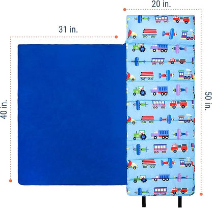 Wildkin Kids Original Nap Mat – Cozy Kids Sleep Mat with Pillow, Ideal for School & Travel - Trains, Planes, and Trucks