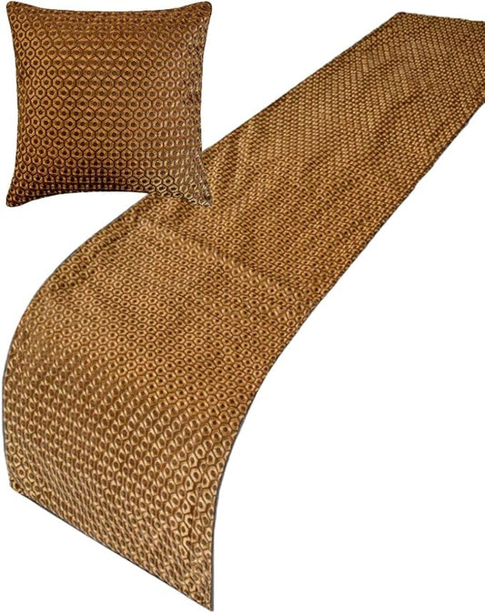 The HomeCentric Gold Bed Runner for King/Queen/Twin Jacquard Decorative Bed Scarf 53"x18" Bed Runner Without Pillow Cover, Geometric Bed Scarf Bedroom Décor Accent - Honeycomb Luxe