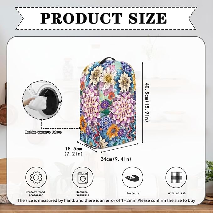 Bohe Flower Print Blender Covers for Kitchen Food Processor Cover with Durable Handle, Dust Covers for Kitchen Appliances Stand Mixer or Coffee Maker Appliance Cover