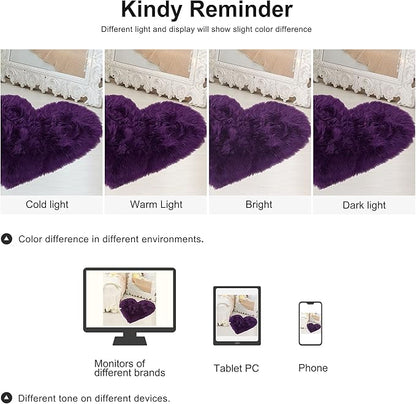 uxcell Heart Shaped Rugs for Bedroom,Small Aesthetic Carpet Girls,Cute Shaggy Floor Mirror Mat,Pastel Furry Throw Rug 2.3ftx3ft, Purple