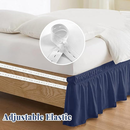 Full Bed Skirt, Elastic Wrap Around Bed Skirt Full Size, Bed Skirts for Adjustable Bed, Easy Fit with 14" Drop Length Tailored Drop Dust Ruffle (Navy)